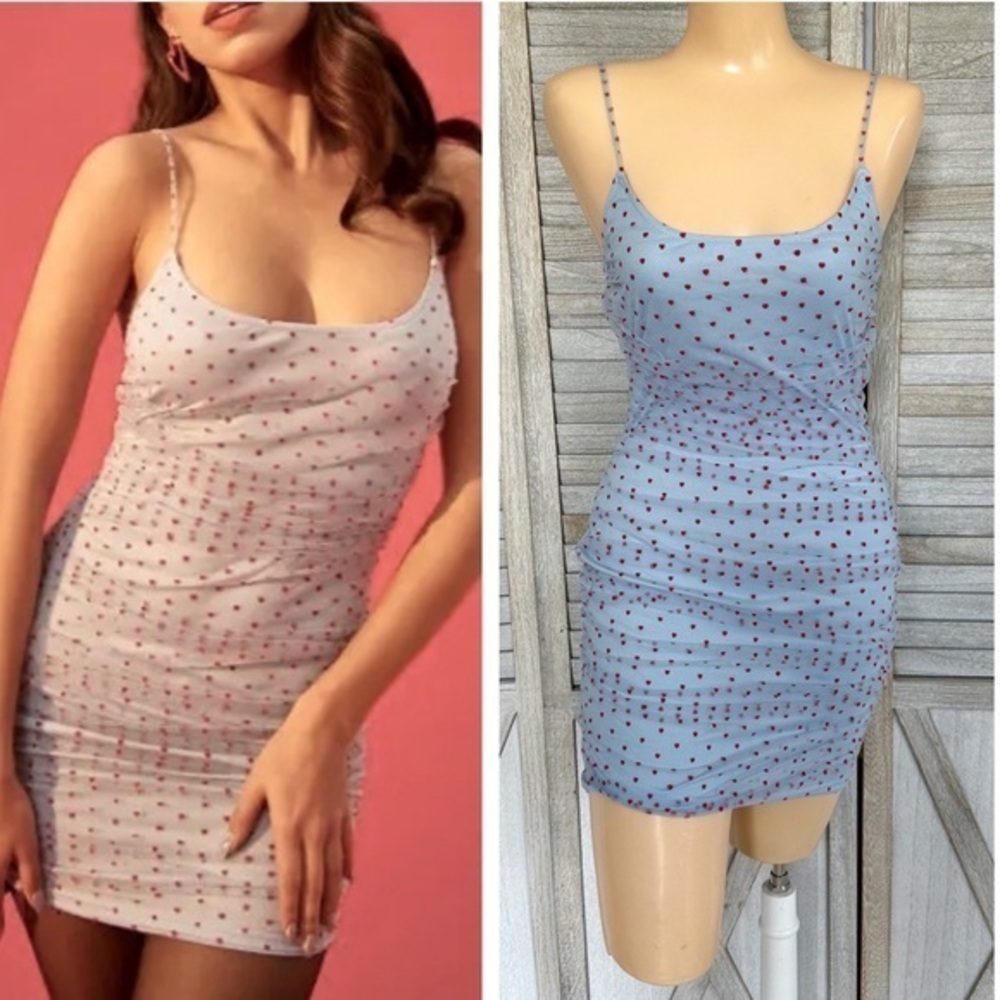 Cider Blue and Red Polka Dot Mini Dress